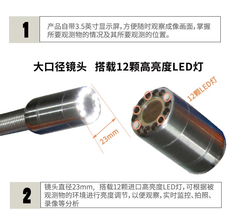 大口徑攝像頭搭載12顆***亮LED燈